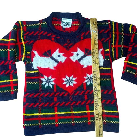 Vintage Basic Editions Kids Christmas Sweater Scotty Dogs Tartan Plaid Size 4-5 - Picture 4 of 6